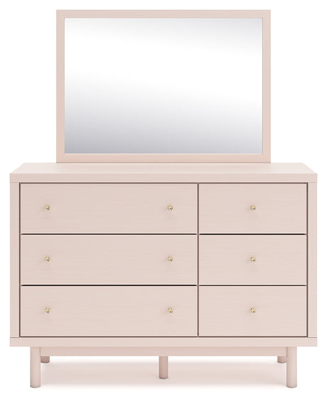 Wistenpine Full Upholstered Panel Bed with Mirrored Dresser and 2 Nightstands in Blush from Ashley - Luna Furniture