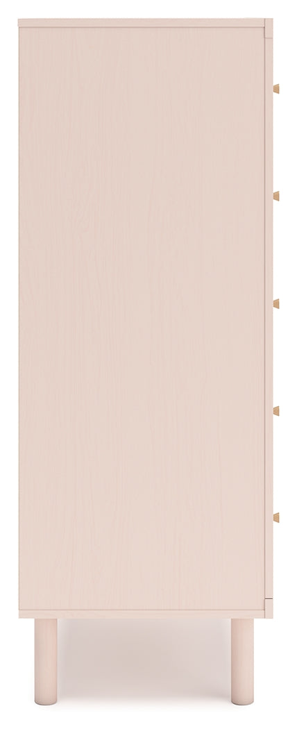 Wistenpine Full Upholstered Panel Bed with Mirrored Dresser and Chest in Blush - PKG018724