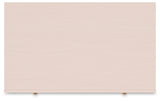 Wistenpine Full Upholstered Panel Bed with Mirrored Dresser and Chest in Blush - PKG018724