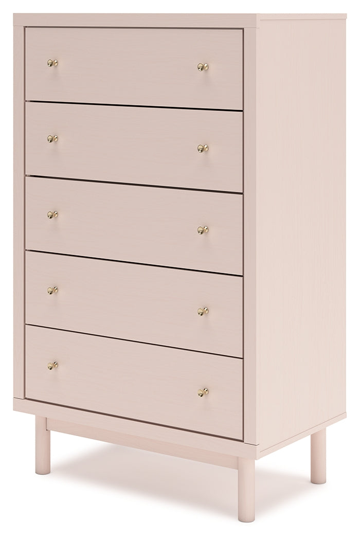 Wistenpine Full Upholstered Panel Bed with Mirrored Dresser, Chest and 2 Nightstands in Blush from Ashley - Luna Furniture