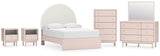 Wistenpine Full Upholstered Panel Bed with Mirrored Dresser, Chest and 2 Nightstands in Blush from Ashley - Luna Furniture