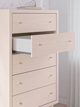 Wistenpine Full Upholstered Panel Bed with Mirrored Dresser, Chest and 2 Nightstands in Blush from Ashley - Luna Furniture