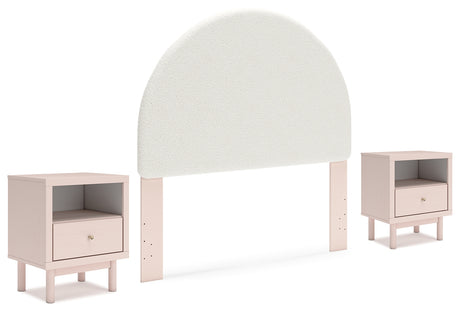 Wistenpine Full Upholstered Panel Headboard with 2 Nightstands in Blush - PKG018934