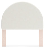 Wistenpine Full Upholstered Panel Headboard with Mirrored Dresser and Nightstand in Blush - PKG018713