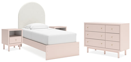 Wistenpine Twin Upholstered Panel Bed with Dresser and 2 Nightstands in Blush - PKG018937