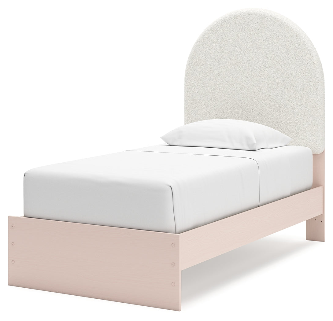 Wistenpine Twin Upholstered Panel Bed with Dresser and 2 Nightstands in Blush from Ashley - Luna Furniture