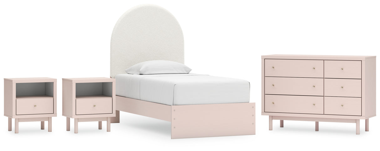 Wistenpine Twin Upholstered Panel Bed with Dresser and 2 Nightstands in Blush from Ashley - Luna Furniture