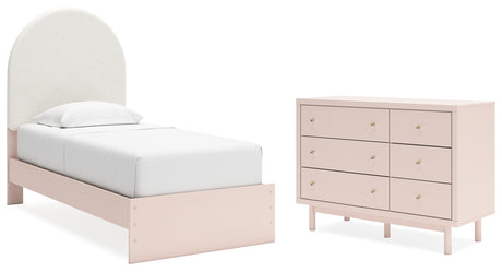 Wistenpine Twin Upholstered Panel Bed with Dresser in Blush - PKG018721