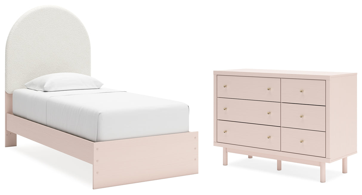 Wistenpine Twin Upholstered Panel Bed with Dresser in Blush from Ashley - Luna Furniture