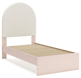 Wistenpine Twin Upholstered Panel Bed with Mirrored Dresser and 2 Nightstands in Blush - PKG018935