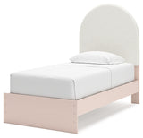 Wistenpine Twin Upholstered Panel Bed with Mirrored Dresser and 2 Nightstands in Blush - PKG018935