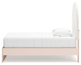 Wistenpine Twin Upholstered Panel Bed with Mirrored Dresser and 2 Nightstands in Blush - PKG018935