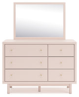 Wistenpine Twin Upholstered Panel Bed with Mirrored Dresser and 2 Nightstands in Blush - PKG018935