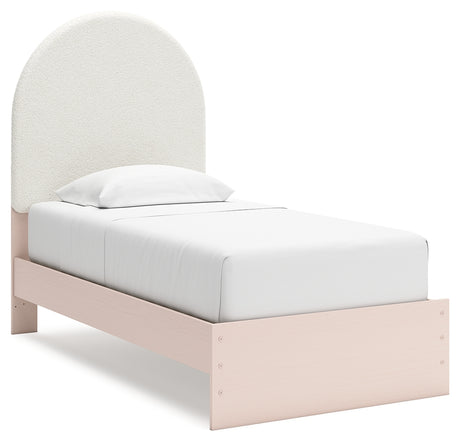 Wistenpine Twin Upholstered Panel Bed with Nightstand in Blush - PKG018938