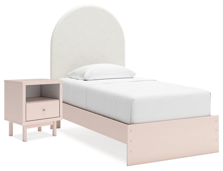 Wistenpine Twin Upholstered Panel Bed with Nightstand in Blush - PKG018938