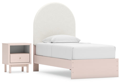 Wistenpine Twin Upholstered Panel Bed with Nightstand in Blush from Ashley - Luna Furniture