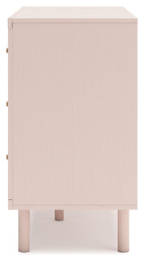 Wistenpine Twin Upholstered Panel Headboard with Dresser and 2 Nightstands in Blush - PKG018929