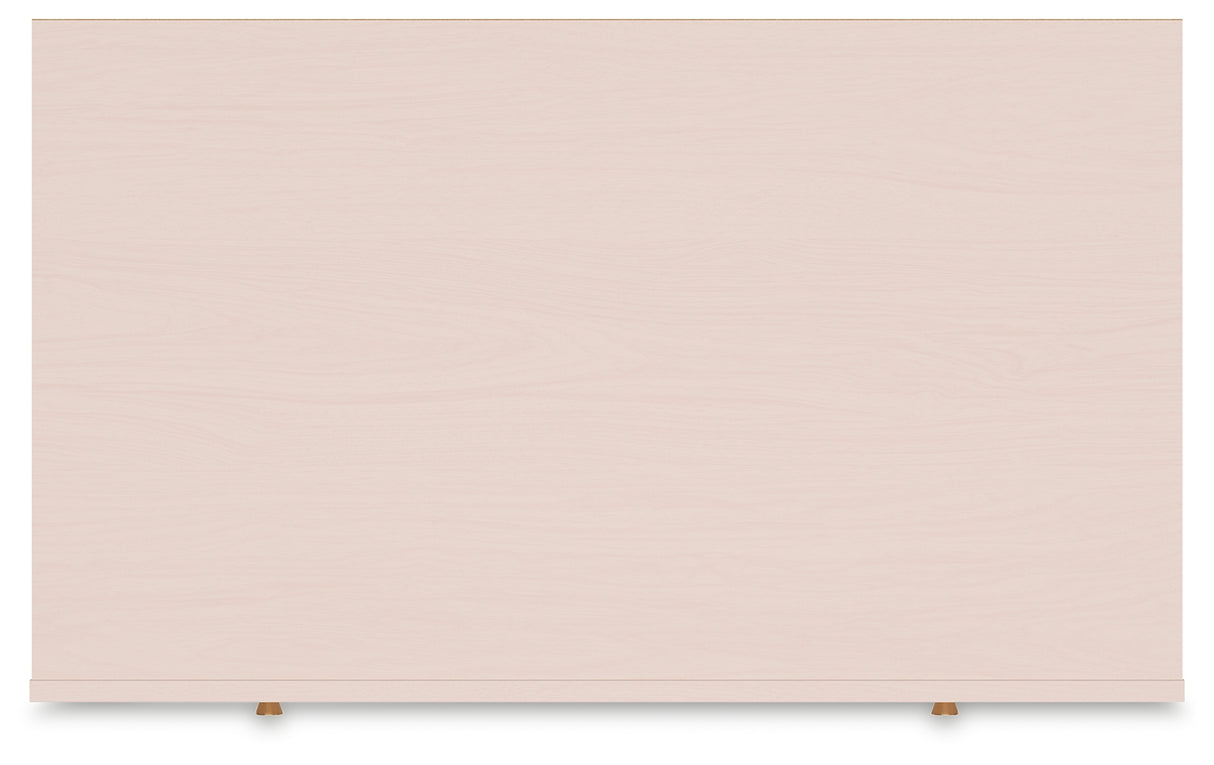 Wistenpine Twin Upholstered Panel Headboard with Mirrored Dresser and Chest in Blush - PKG018709