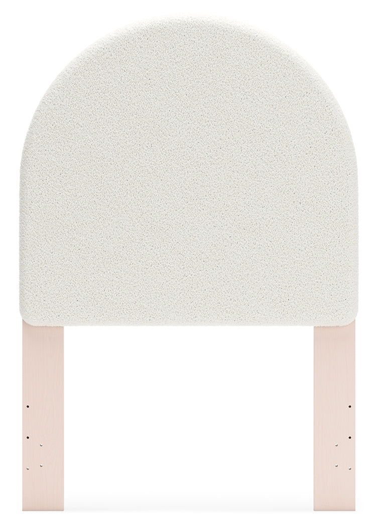 Wistenpine Twin Upholstered Panel Headboard with Mirrored Dresser and Chest in Blush - PKG018709