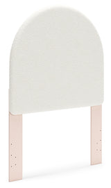 Wistenpine Twin Upholstered Panel Headboard with Mirrored Dresser and Chest in Blush - PKG018709