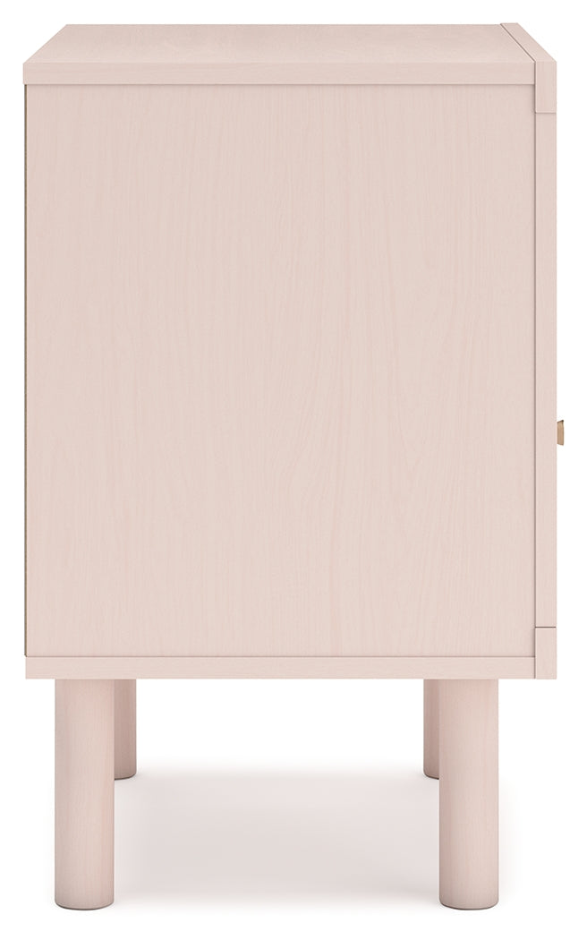 Wistenpine Twin Upholstered Panel Headboard with Nightstand in Blush - PKG018930