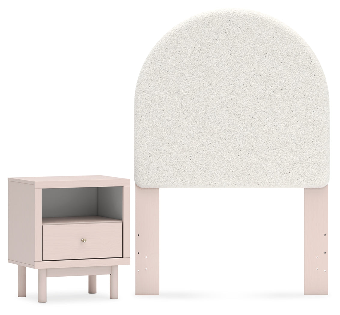 Wistenpine Twin Upholstered Panel Headboard with Nightstand in Blush - PKG018930