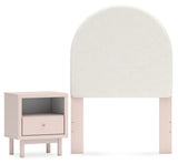 Wistenpine Twin Upholstered Panel Headboard with Nightstand in Blush - PKG018930