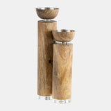 Wood, 11" Acrylic Detail Taper Candleholder, Natur from Sagebrook Home - Luna Furniture