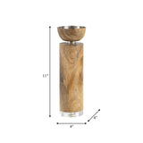 Wood, 11" Acrylic Detail Taper Candleholder, Natur from Sagebrook Home - Luna Furniture