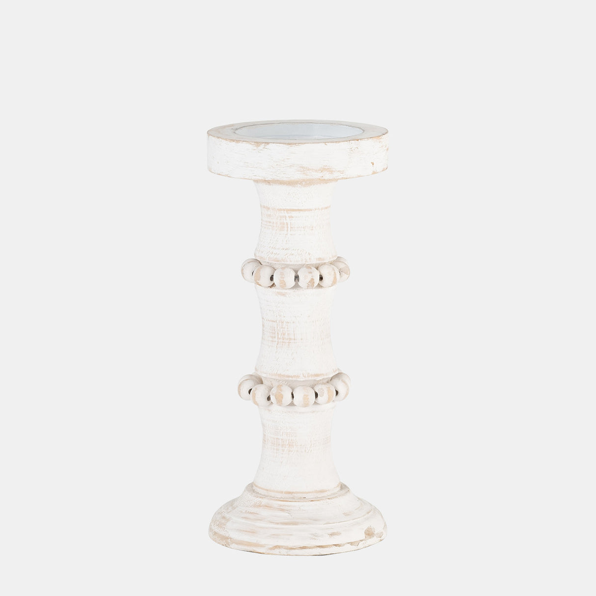 Wood, 11" Antique Style Candle Holder, White - 14498-06