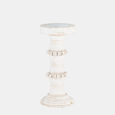 Wood, 11" Antique Style Candle Holder, White - 14498-06