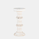 Wood, 11" Antique Style Candle Holder, White - 14498-06