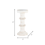 Wood, 11" Antique Style Candle Holder, White - 14498-06