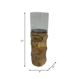 Wood, 12" Stacked Hexagon Pillar Hurricane, Natura from Sagebrook Home - Luna Furniture