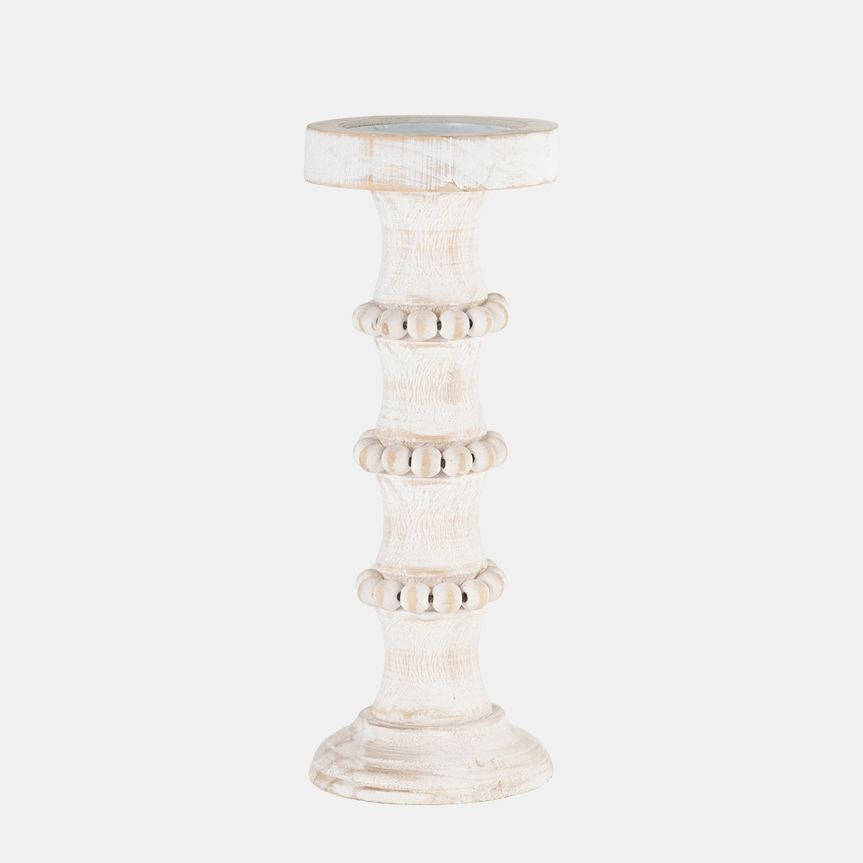 Wood, 13" Antique Style Candle Holder, White - 14498-05