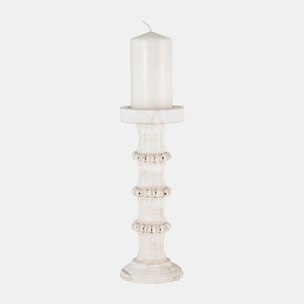 Wood, 13" Antique Style Candle Holder, White - 14498-05