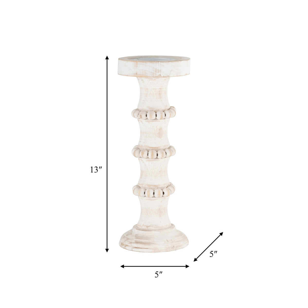 Wood, 13" Antique Style Candle Holder, White - 14498-05