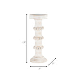 Wood, 13" Antique Style Candle Holder, White - 14498-05