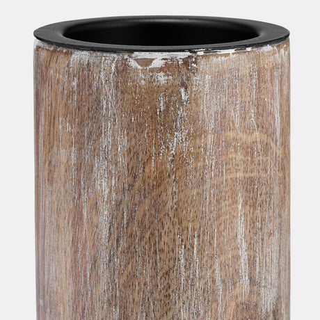 Wood, 14"h 2-tone Textured Candle Holder, Brown - 17588-01