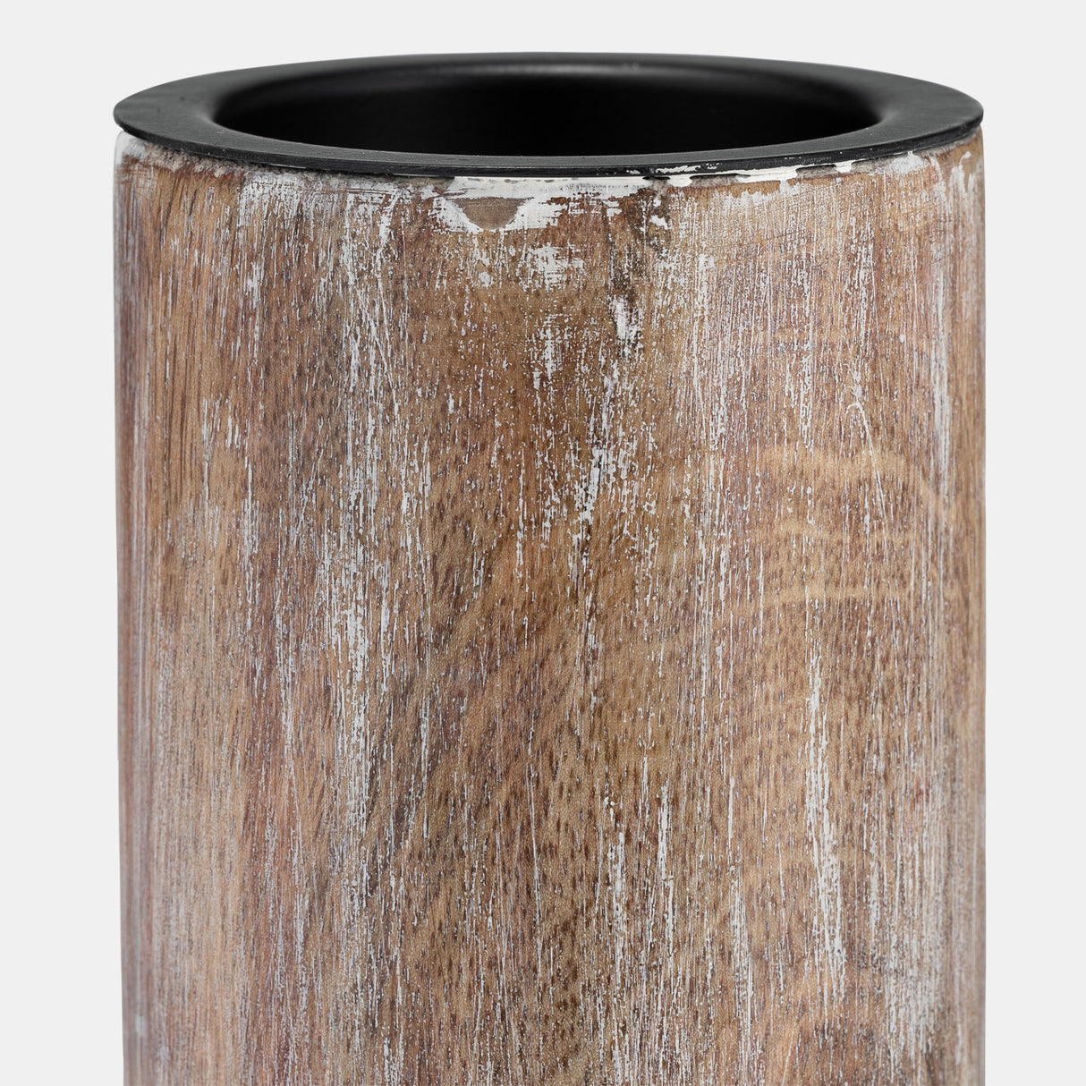 Wood, 14"h 2-tone Textured Candle Holder, Brown - 17588-01