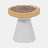 Wood, 16" Accent Table With White Base, Natural/wh from Sagebrook Home - Luna Furniture