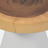 Wood, 16" Accent Table With White Base, Natural/wh from Sagebrook Home - Luna Furniture