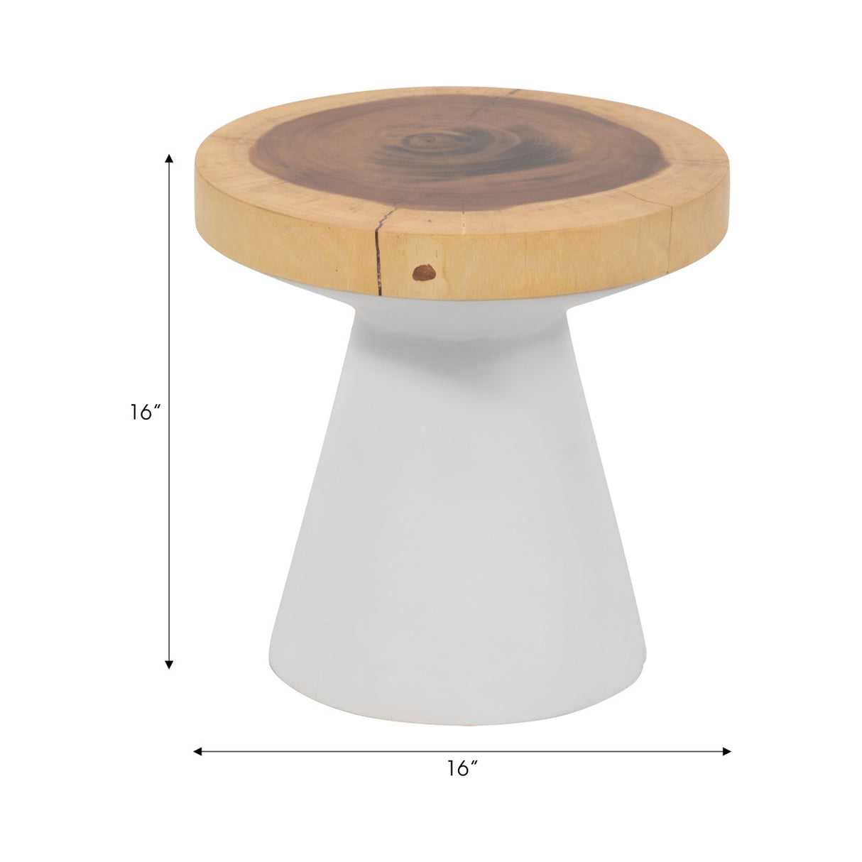 Wood, 16" Accent Table With White Base, Natural/wh from Sagebrook Home - Luna Furniture