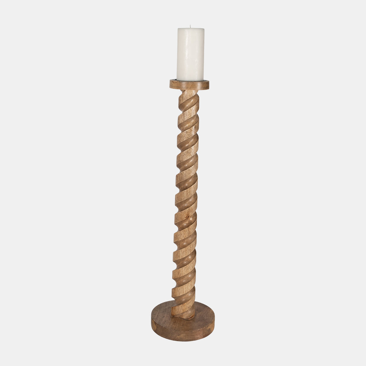 Wood, 30" Spiral Floor Pillar Candleholder, Natura from Sagebrook Home - Luna Furniture