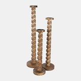 Wood, 30" Spiral Floor Pillar Candleholder, Natura from Sagebrook Home - Luna Furniture