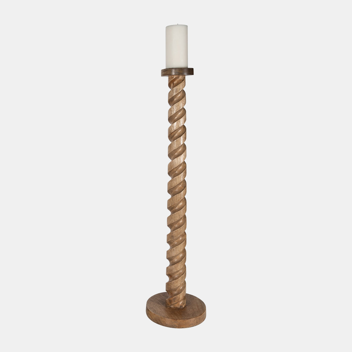 Wood, 36" Spiral Floor Pillar Candleholder, Natura from Sagebrook Home - Luna Furniture