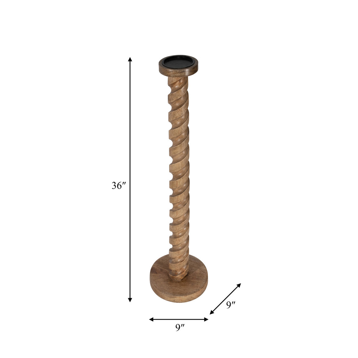 Wood, 36" Spiral Floor Pillar Candleholder, Natura from Sagebrook Home - Luna Furniture