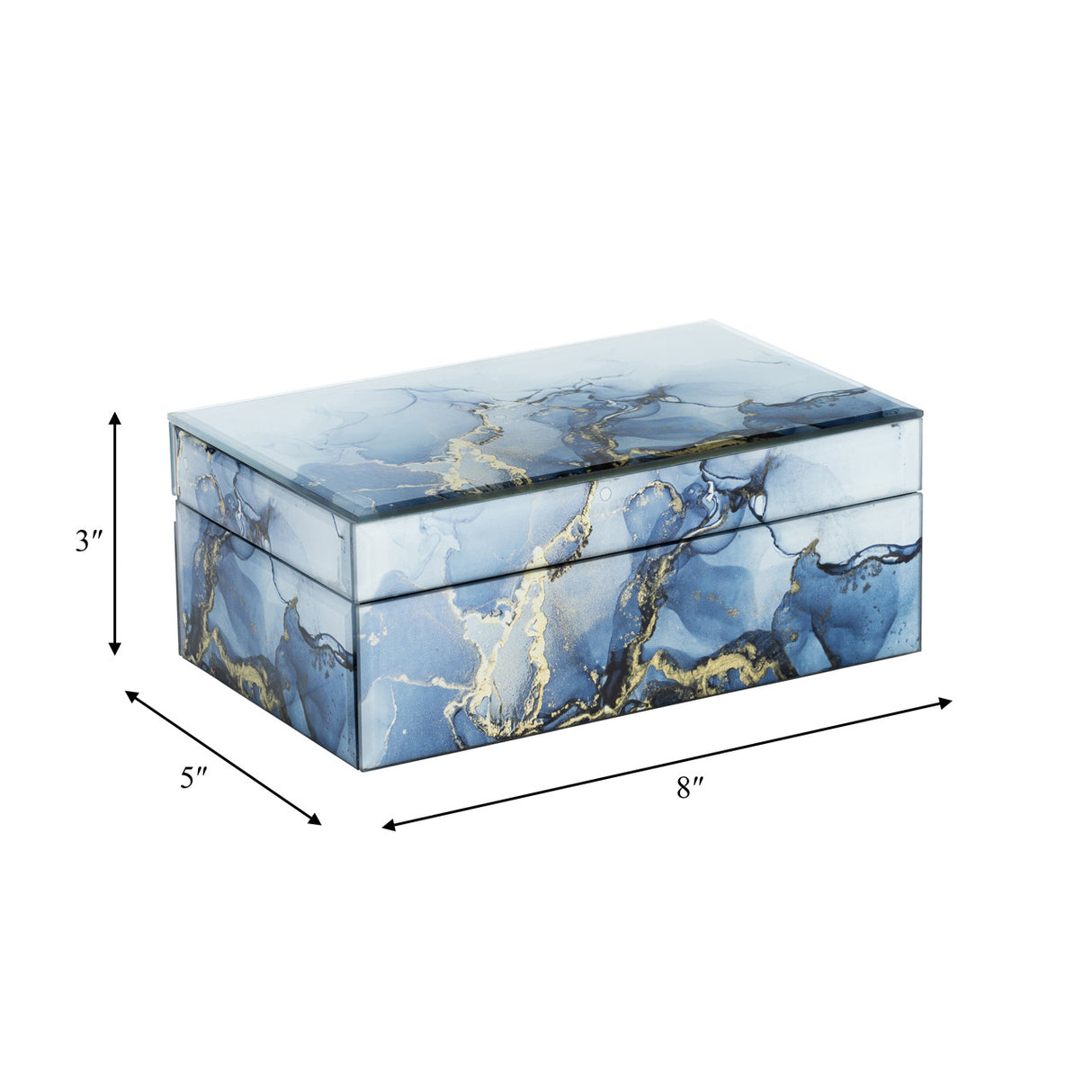 Wood, 8x5 Abstract Box, Blue/gold from Sagebrook Home - Luna Furniture