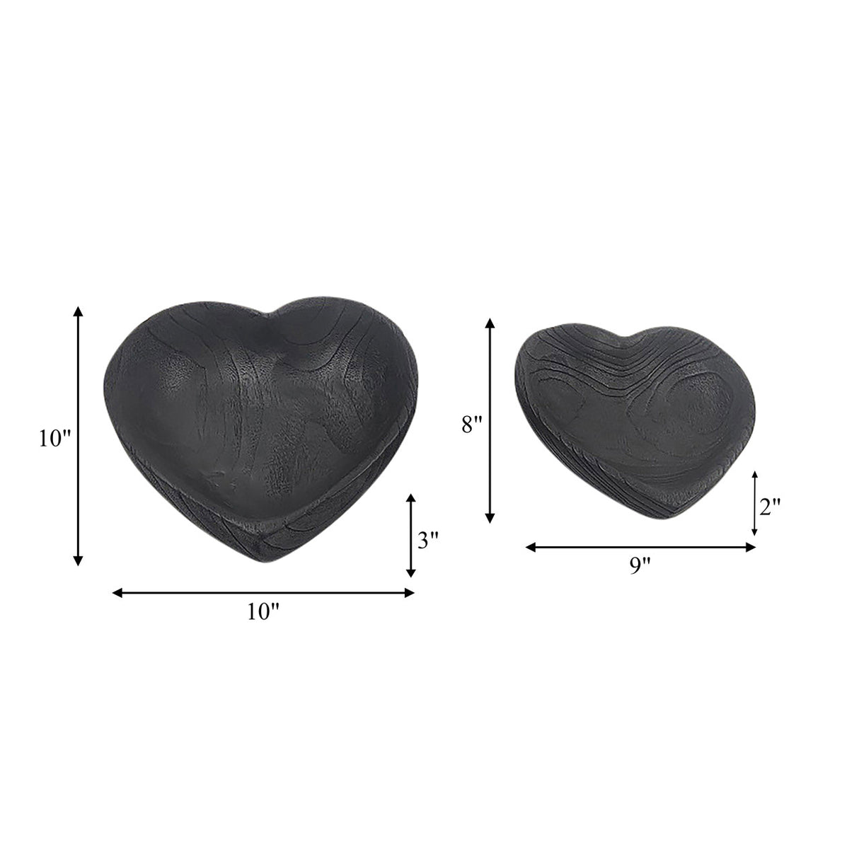 Wood, S/2 9/10" Heart Bowls, Black - 16568-02