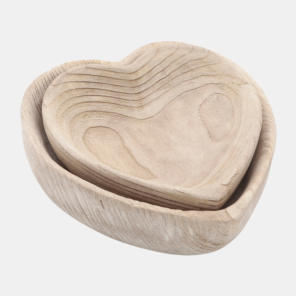 Wood, S/2 9/10" Heart Bowls, Natural - 16568-03